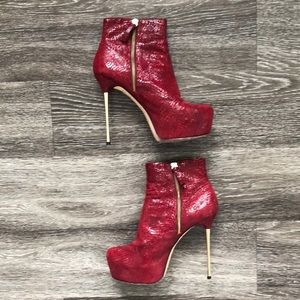 Alice + Olivia Red Ludlow Ankle Bootie Boot